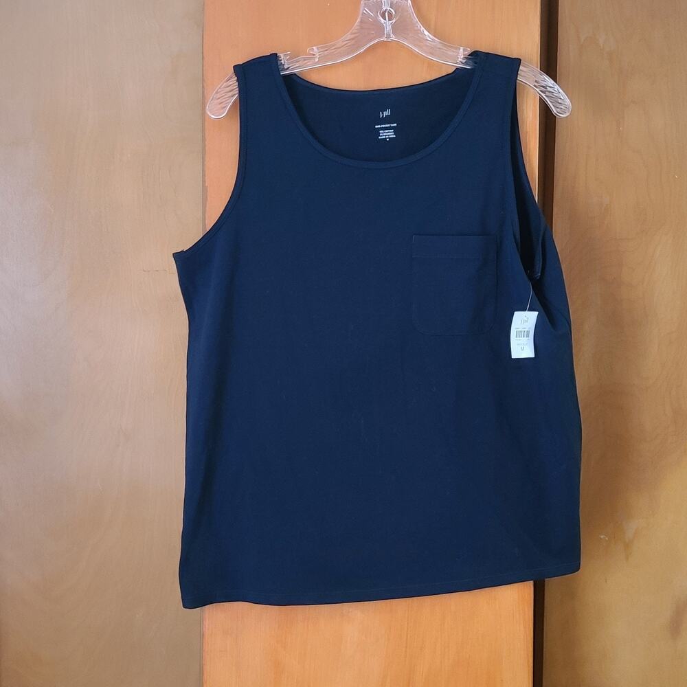 Womens J Jill One Pocket Tank Medium Navy Beachy Boho Minimalist NWT